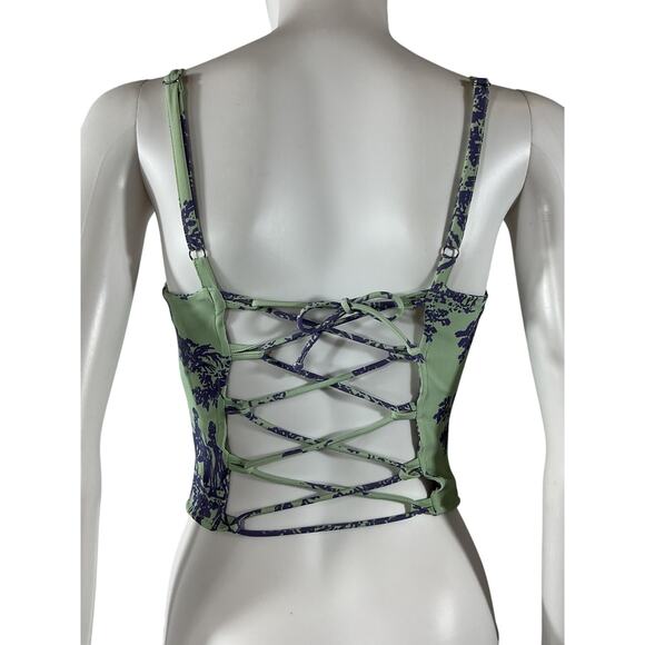 Miaou Mint Toile Green Nylon Corset Size M - Picture 3 of 4